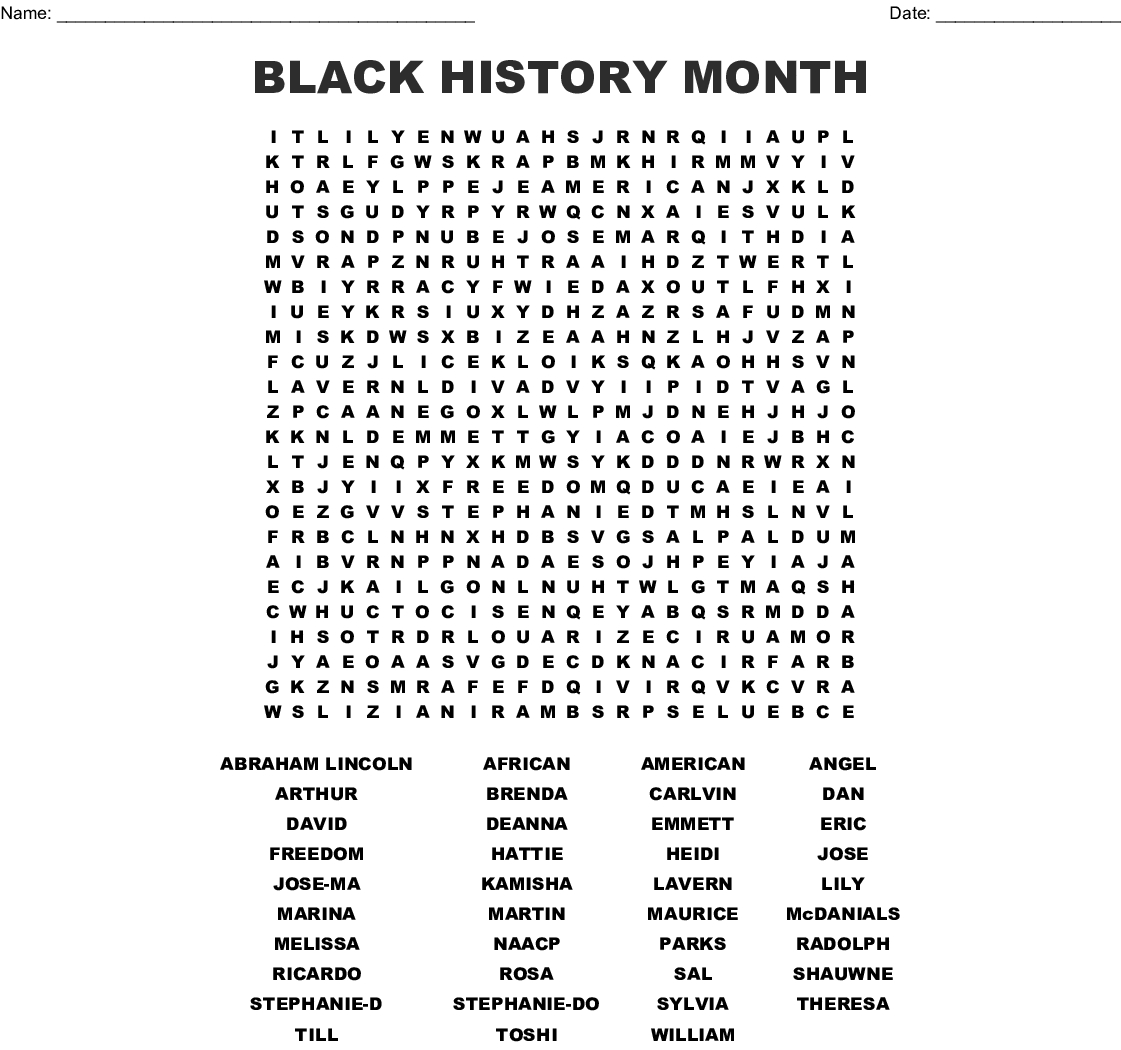 Black History Month Word Search Printable