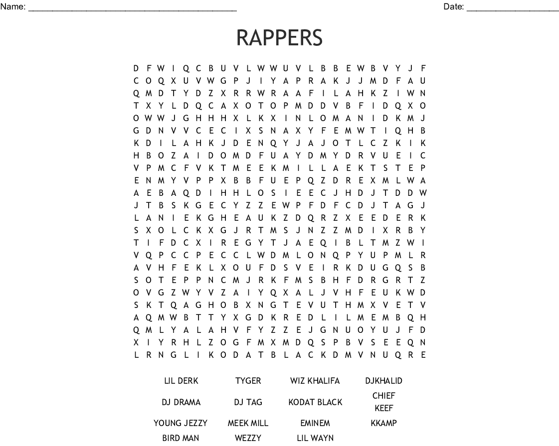 RAPPERS Word Search WordMint