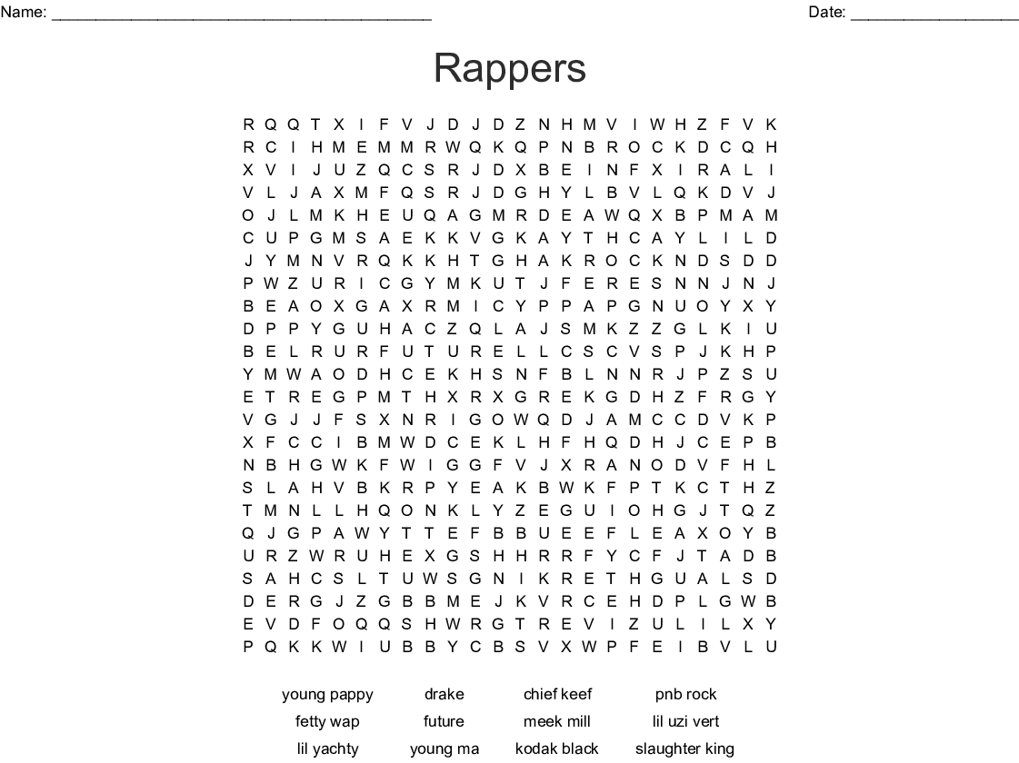 Rappers Word Search WordMint