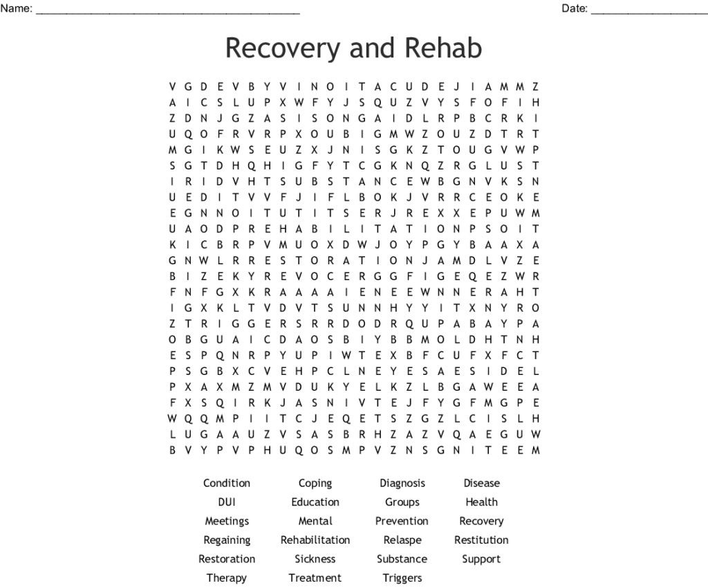 Recovery And Rehab Word Search WordMint