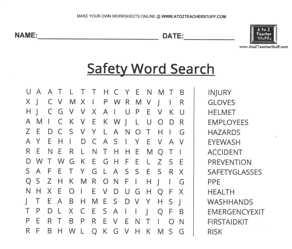Safety Word Search Safety Celebration