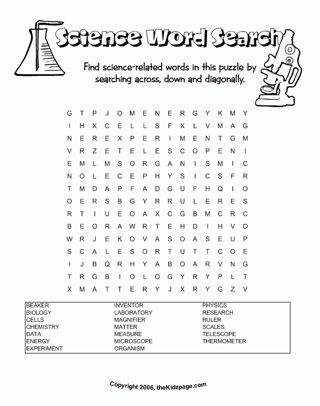 Science Word Search Free Printable Learning Activities 