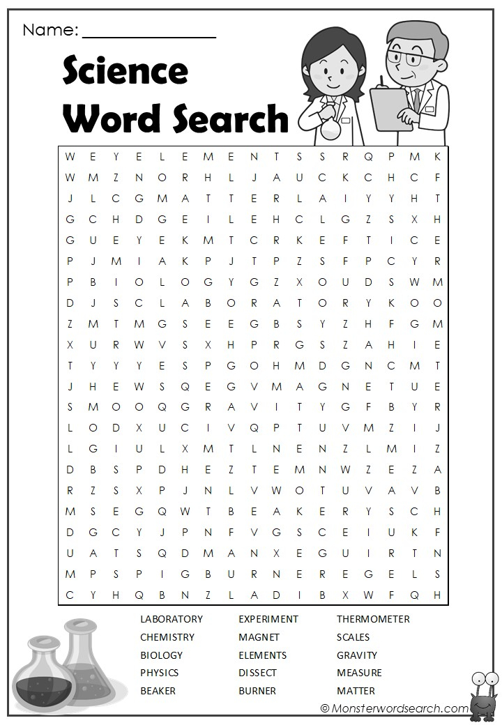 Science Word Search Monster Word Search