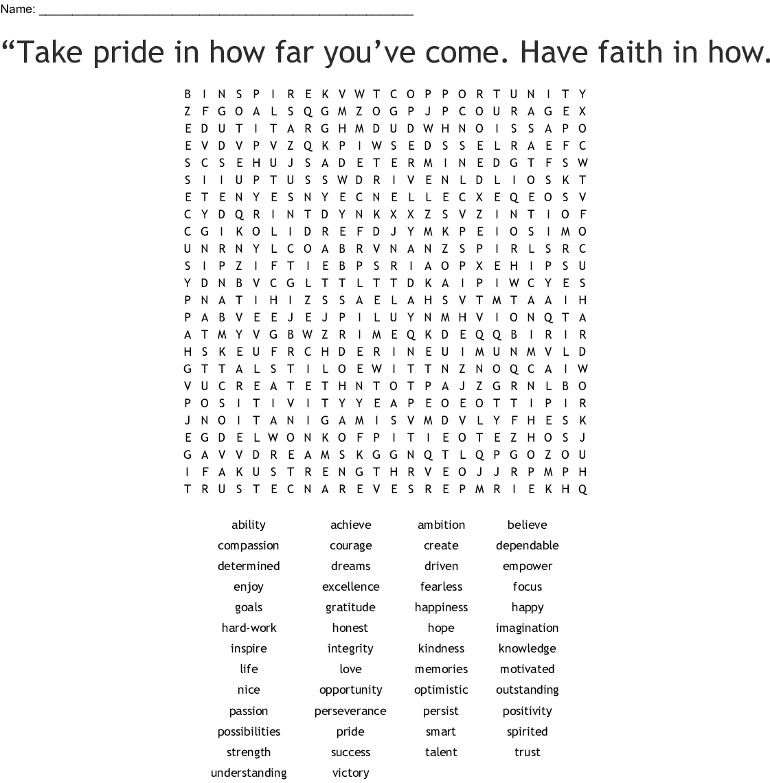 Self Esteem Self Confidence Building Word Search