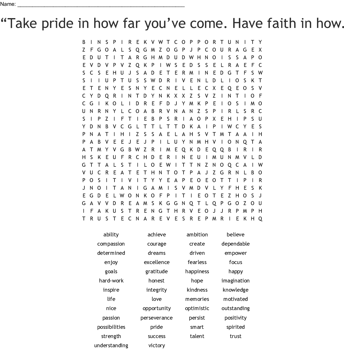 Self Esteem Self Confidence Building Word Search 