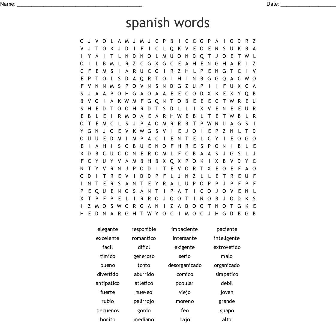 Spanish Word Search Puzzles Printable Word Search Printable