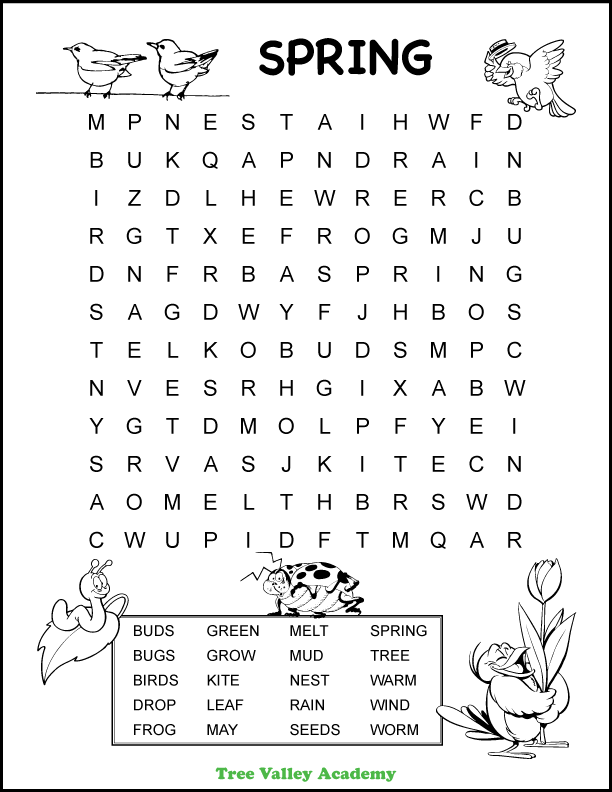 Spring Word Search 1st Grade Tree Valley Academy