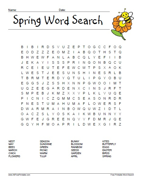 free printable spring word search