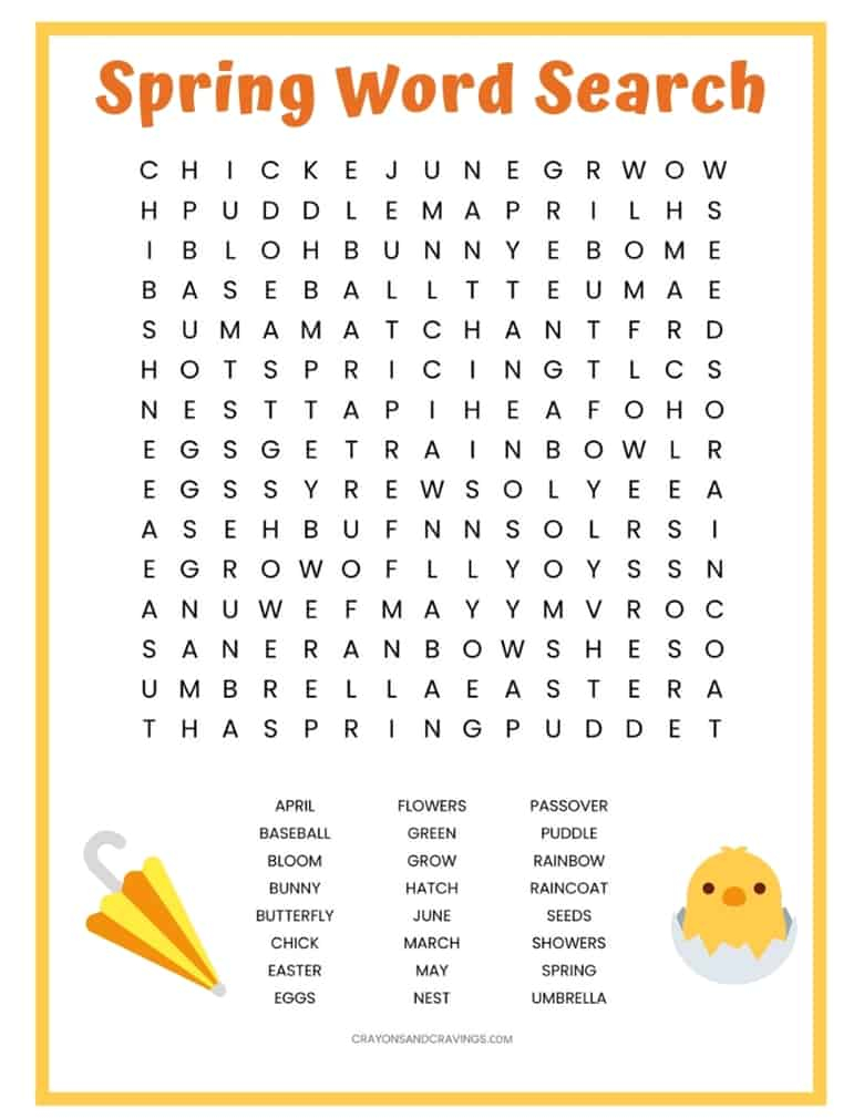 Spring Word Search FREE Printable Worksheet For Kids