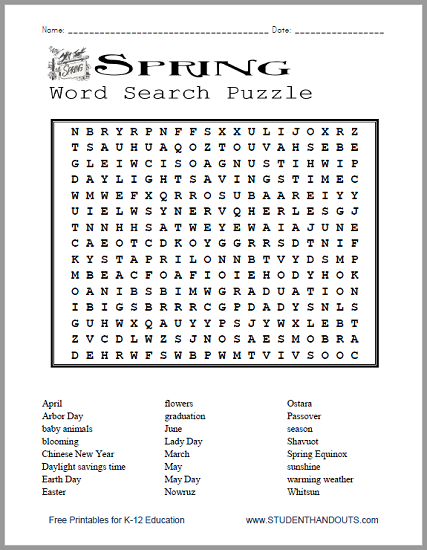 Spring Word Search Puzzle Free To Print PDF File 