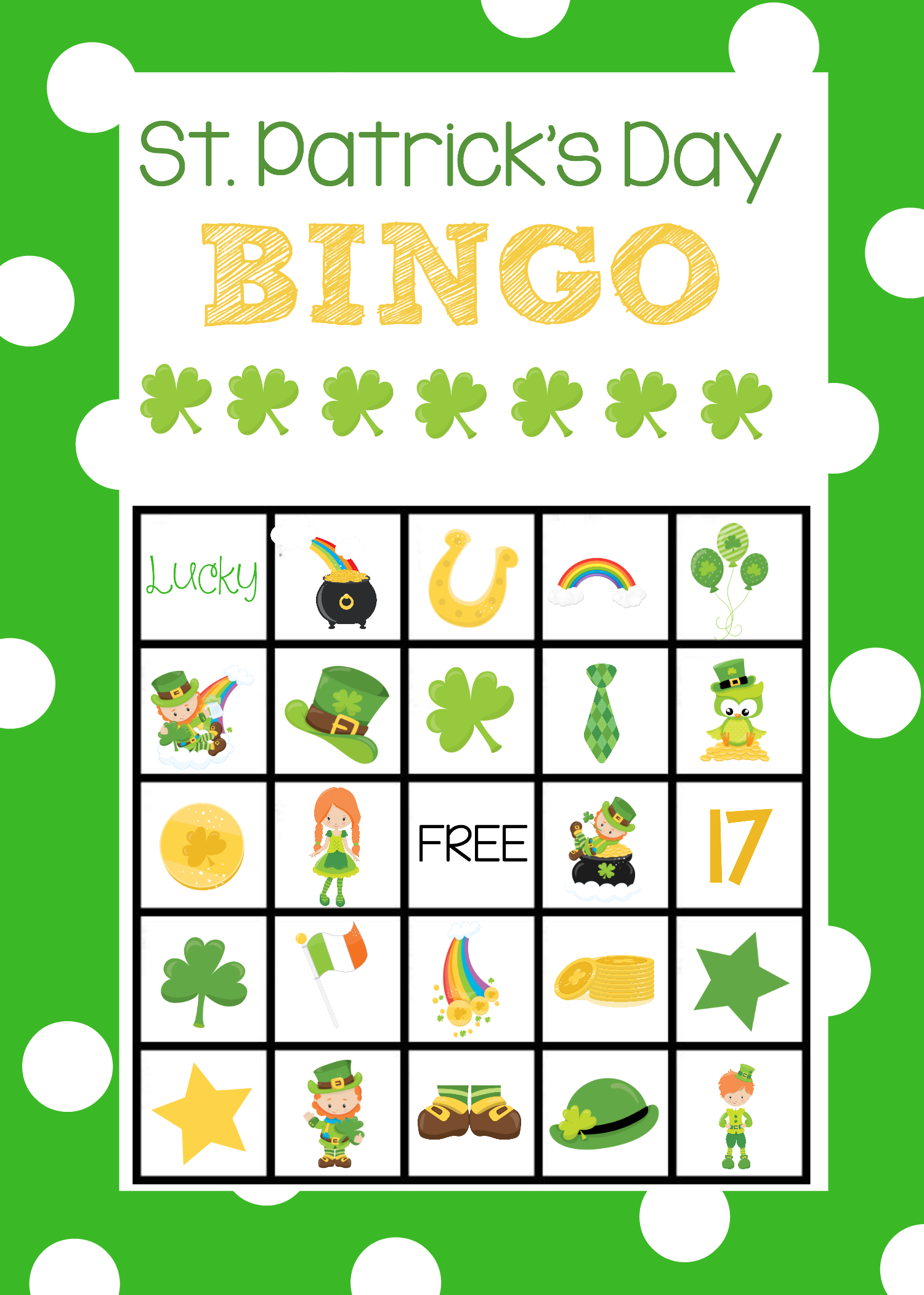 St Patrick s Day Bingo Game St Patrick Day Activities 