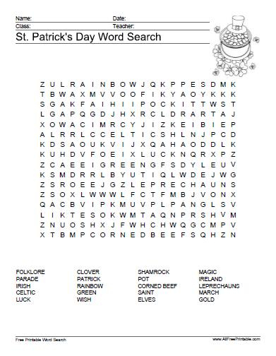 free printable st patrick's day word search
