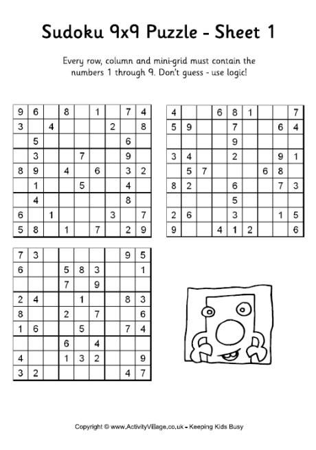 Sudoku 9x9 Puzzle 1 Sudoku Sudoku Puzzles Printables Kids