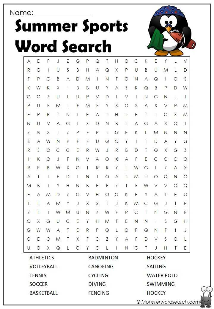 Summer Sports Word Search