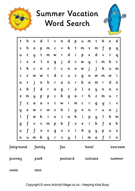 hard summer word search printable