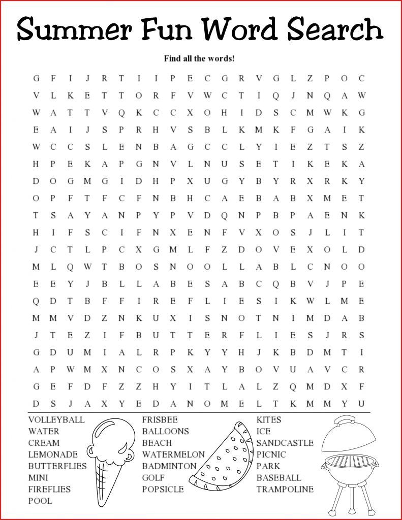 printable word searches summer