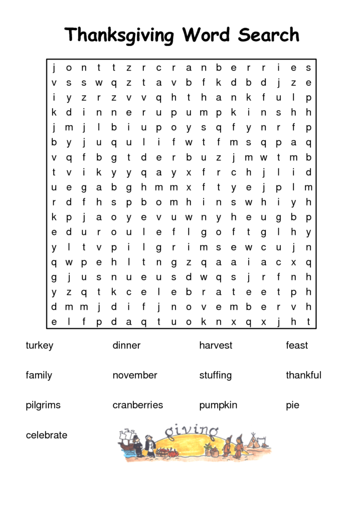 Thanksgiving Word Search Hard Printable Word Search