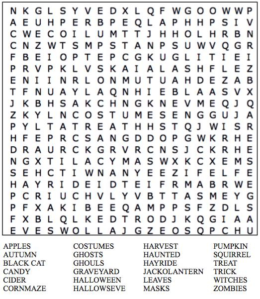 The Wood Word October Fall Word Find
