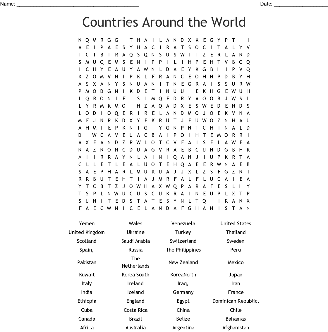 printable word search countries of the world