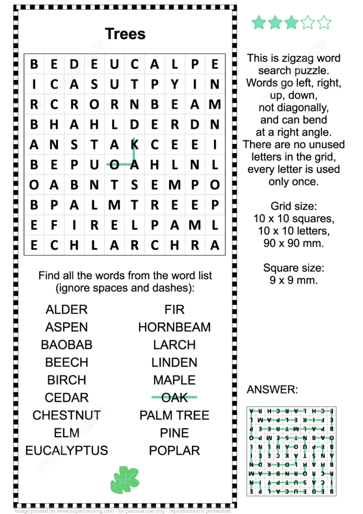 Trees Zigzag Word Search Puzzle Free Printable Puzzle Games