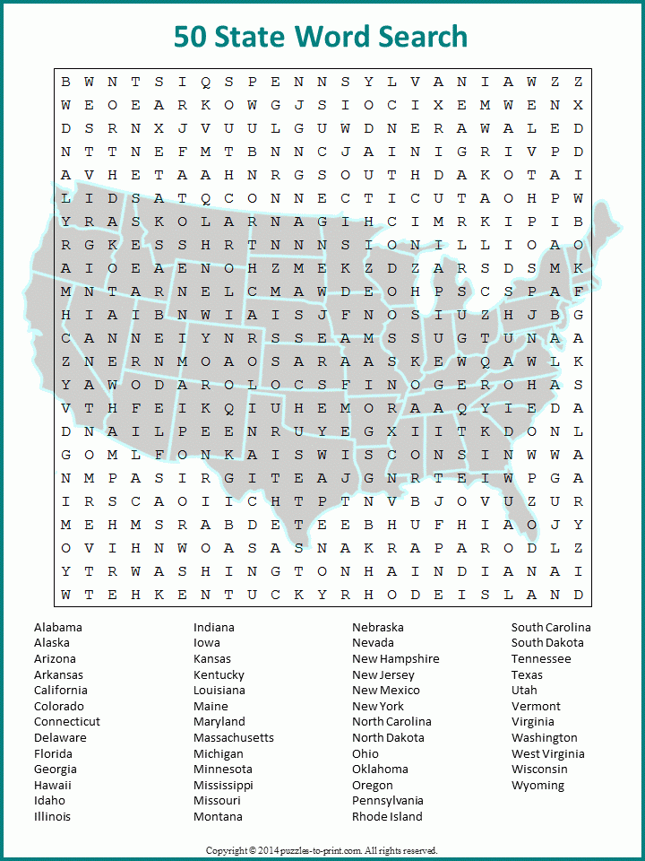 United States Word Search All Fifty 