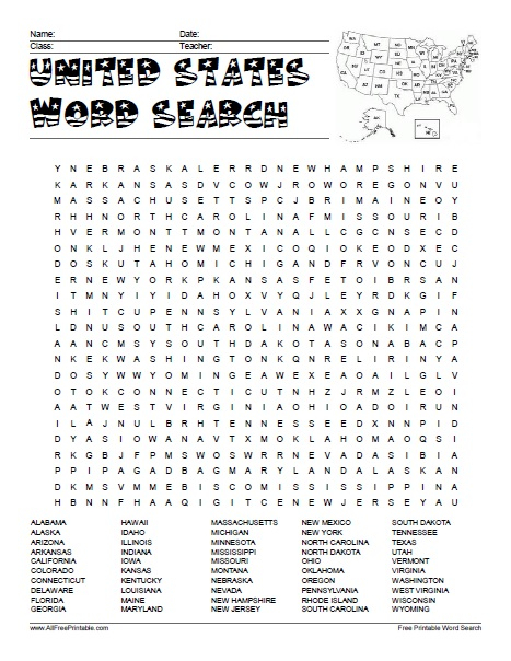 United States Word Search Free Printable 