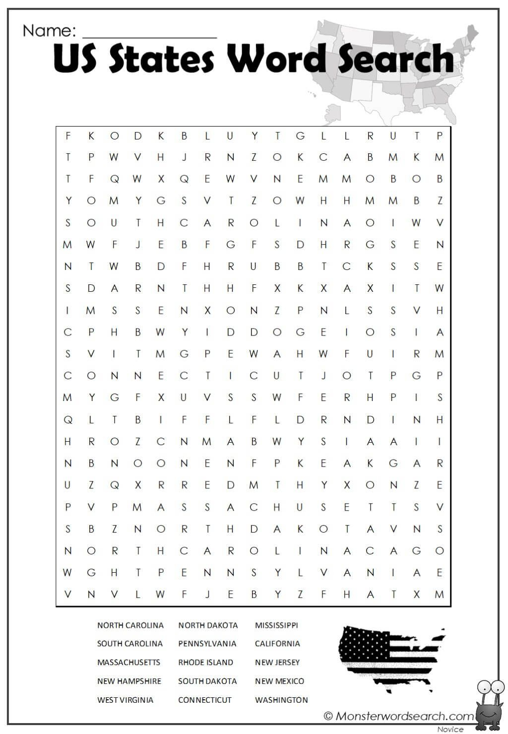 US States Word Search U s States Free Printable Word 