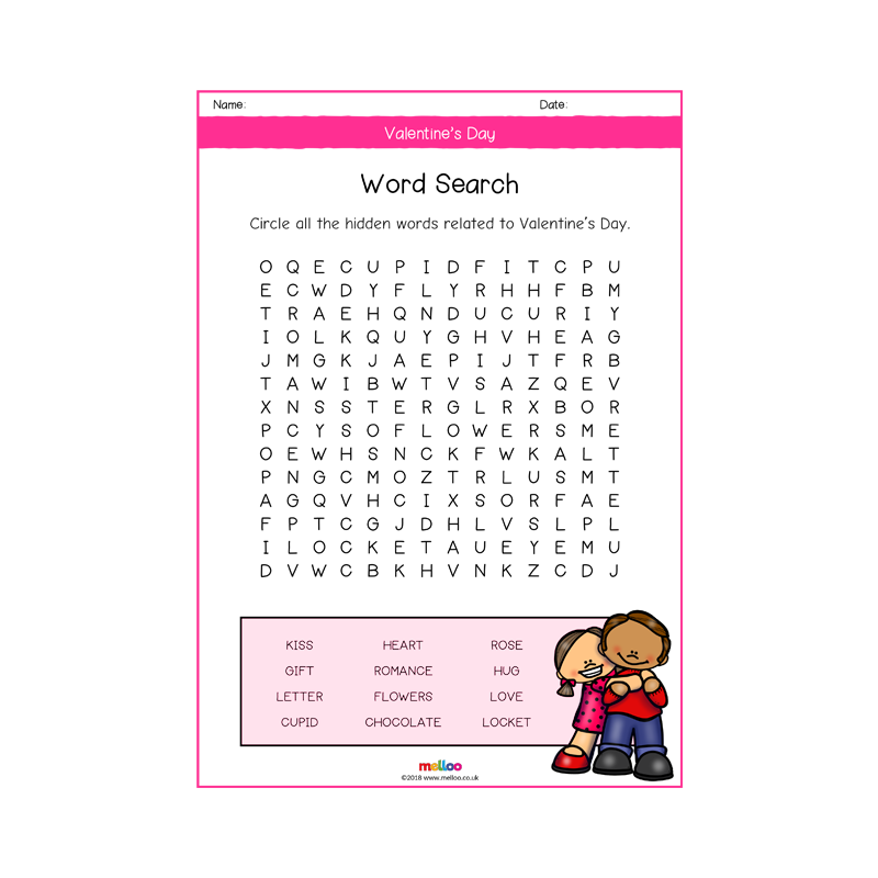 Valentine s Day Word Search Special Days EYFS KS1 KS2