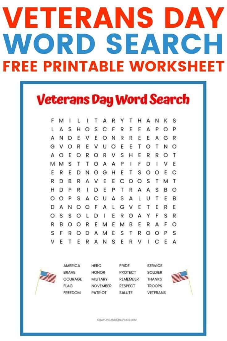 Veterans Day Word Search FREE Printable Worksheet With 