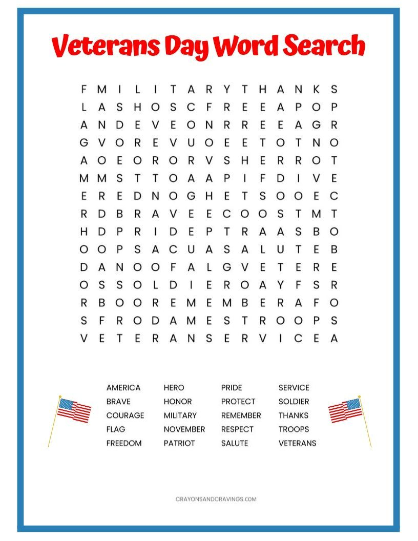 printable word search for veterans day