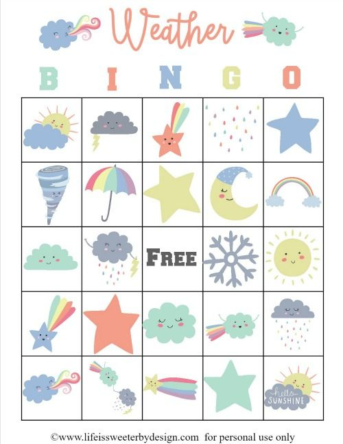 Weather Bingo Cards Gyerekek
