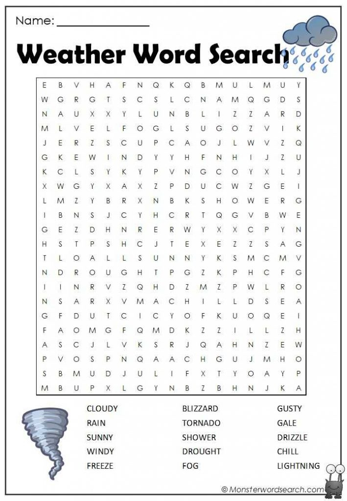 Weather Word Search Monster Word Search