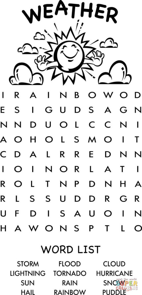 Weather Word Search Puzzle Learn English Coloring Page