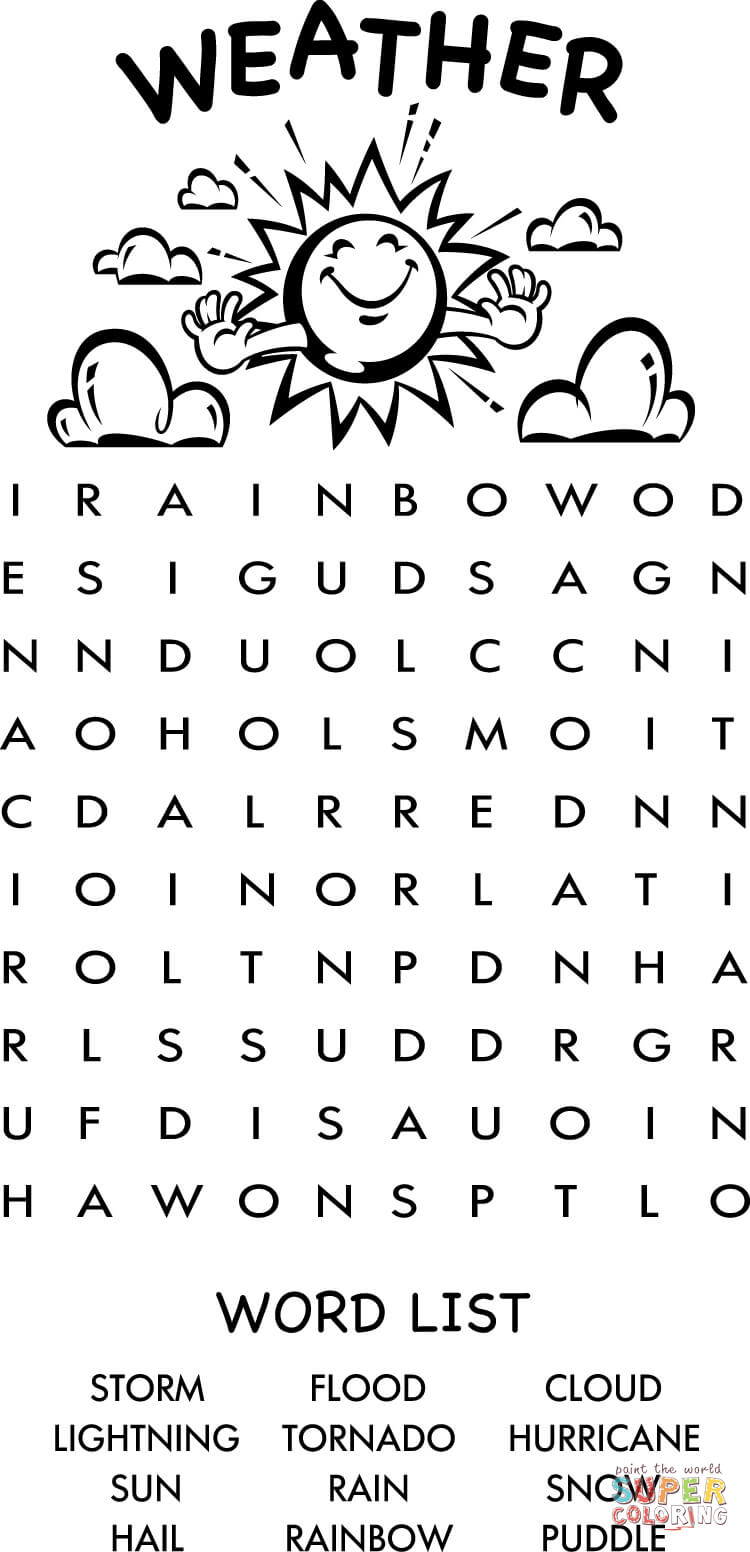 Weather Word Search Puzzle Learn English Coloring Page 