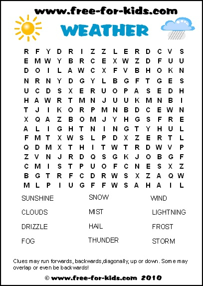Weather Wordsearch Word Puzzles For Kids Kids Word 