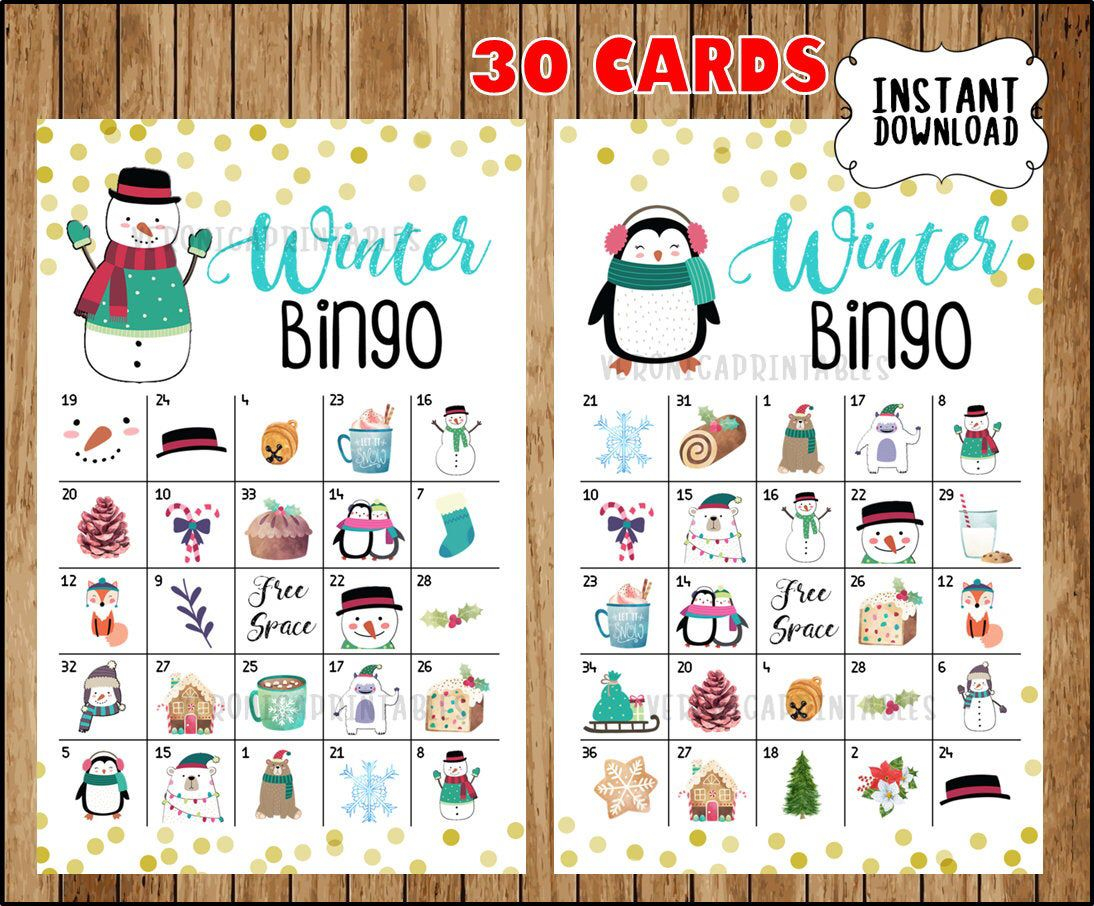 Winter Bingo Printable Game 30 Different Cards Winter 