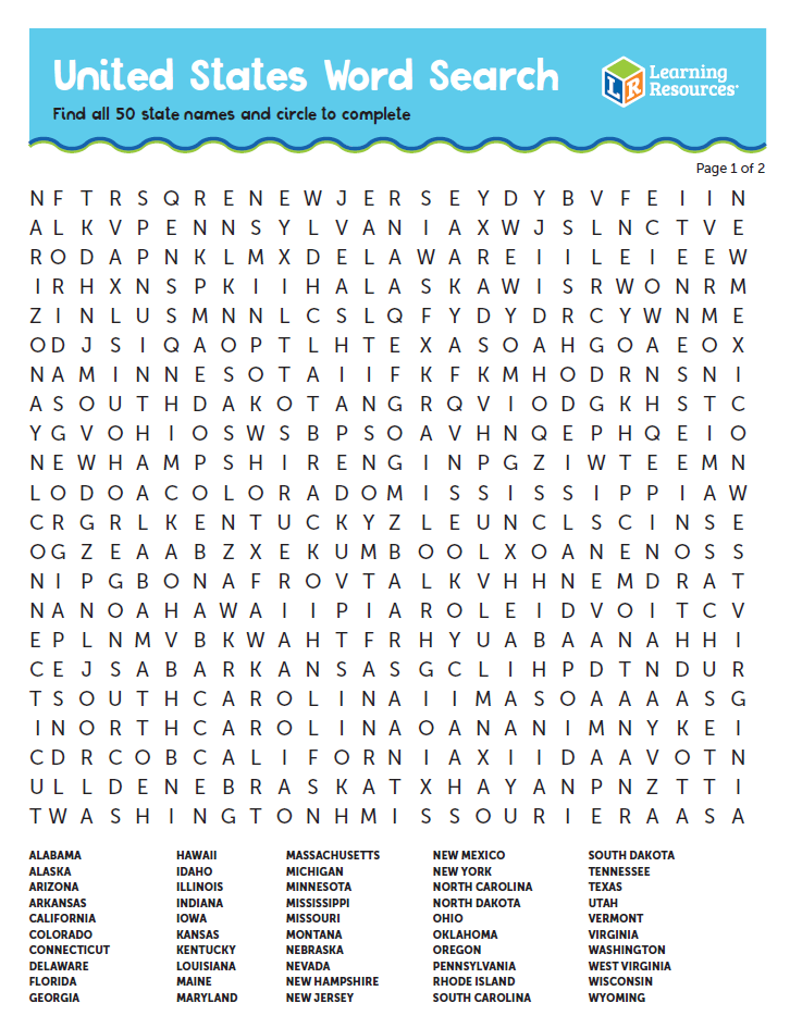 free printable word searches 50 states