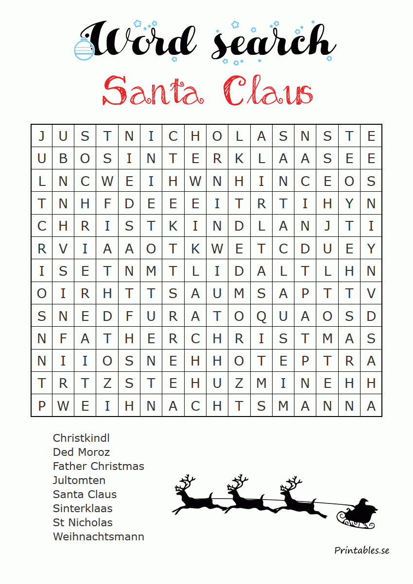 Word Search Santa Claus free Printable 