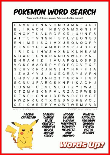 Words Up Pokemon Word Search