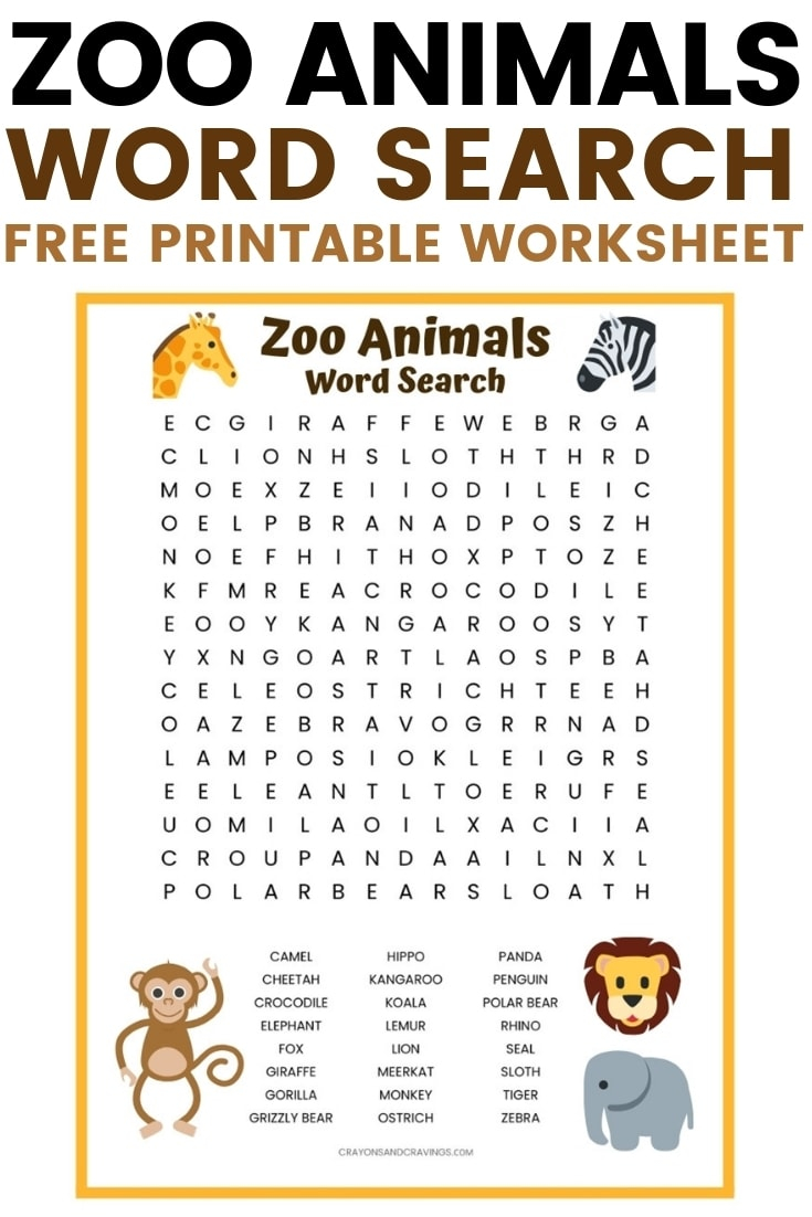 zoo animals word search allfreekidscraftscom - forest animals word ...