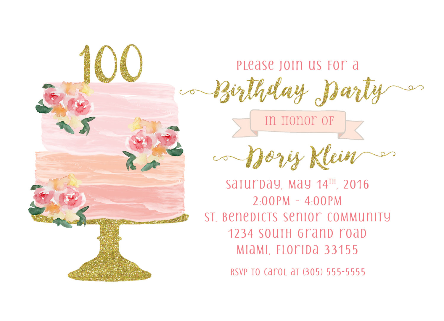 100th Birthday Invitation Cake Birthday Invitation 