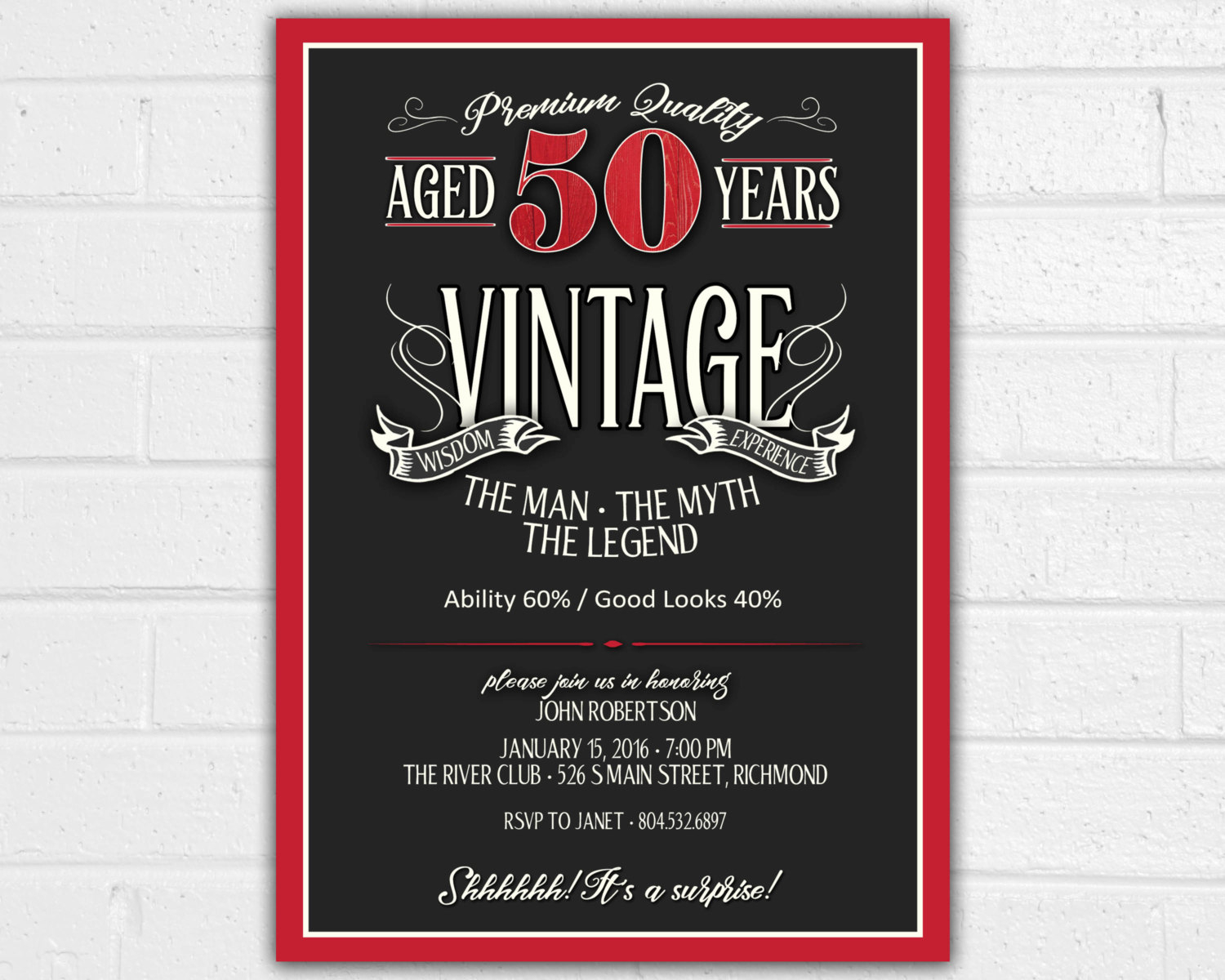 50th Birthday Invitation For Men JPEG Printable Aged To