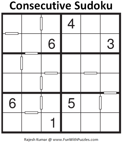 6x6 Consecutive Sudoku Mini Sudoku Series 61 