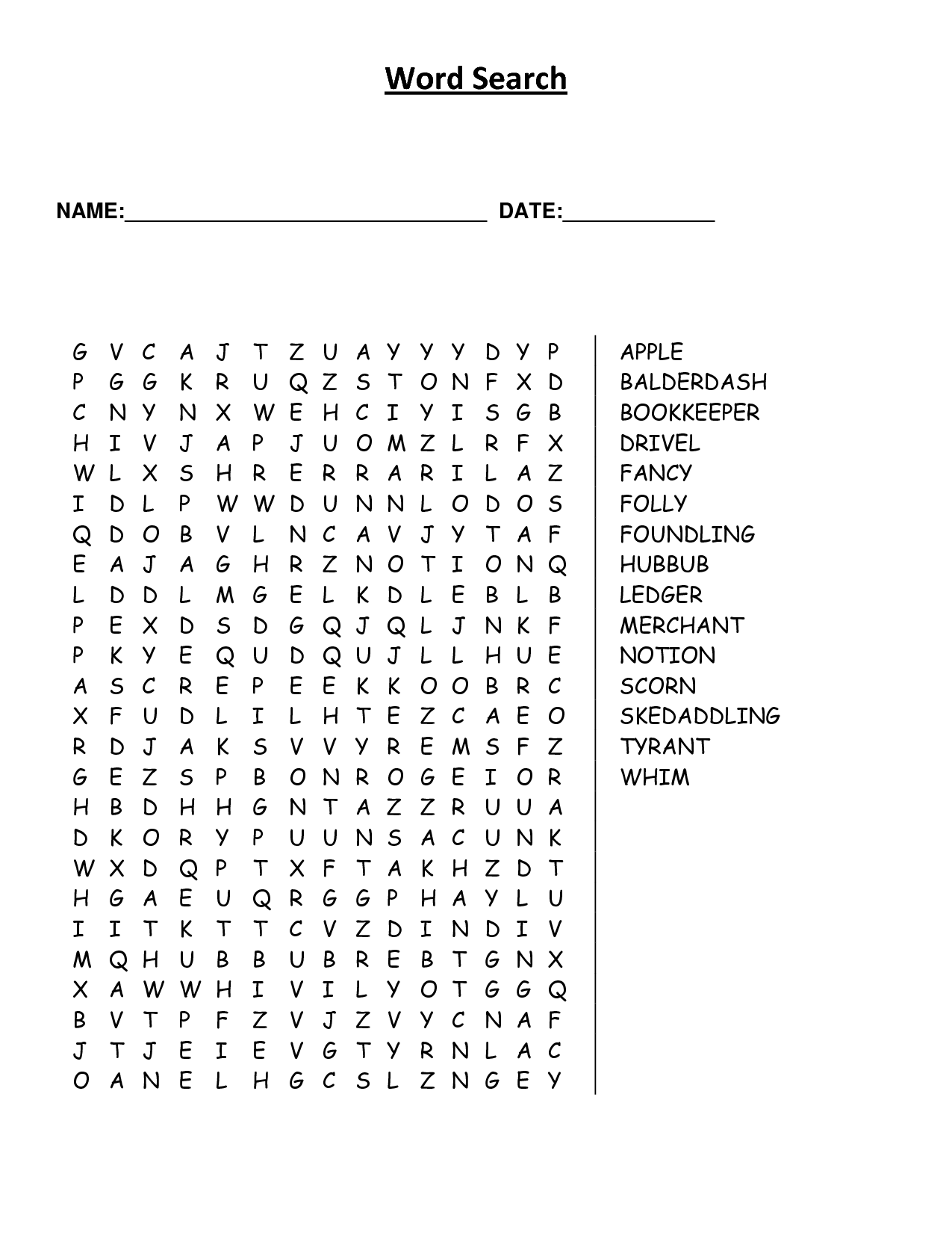 Large Printable Word Search