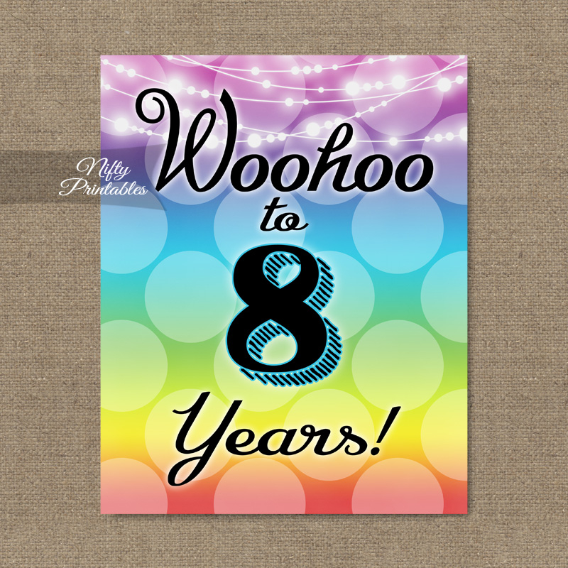 8th Birthday Sign Rainbow Nifty Printables