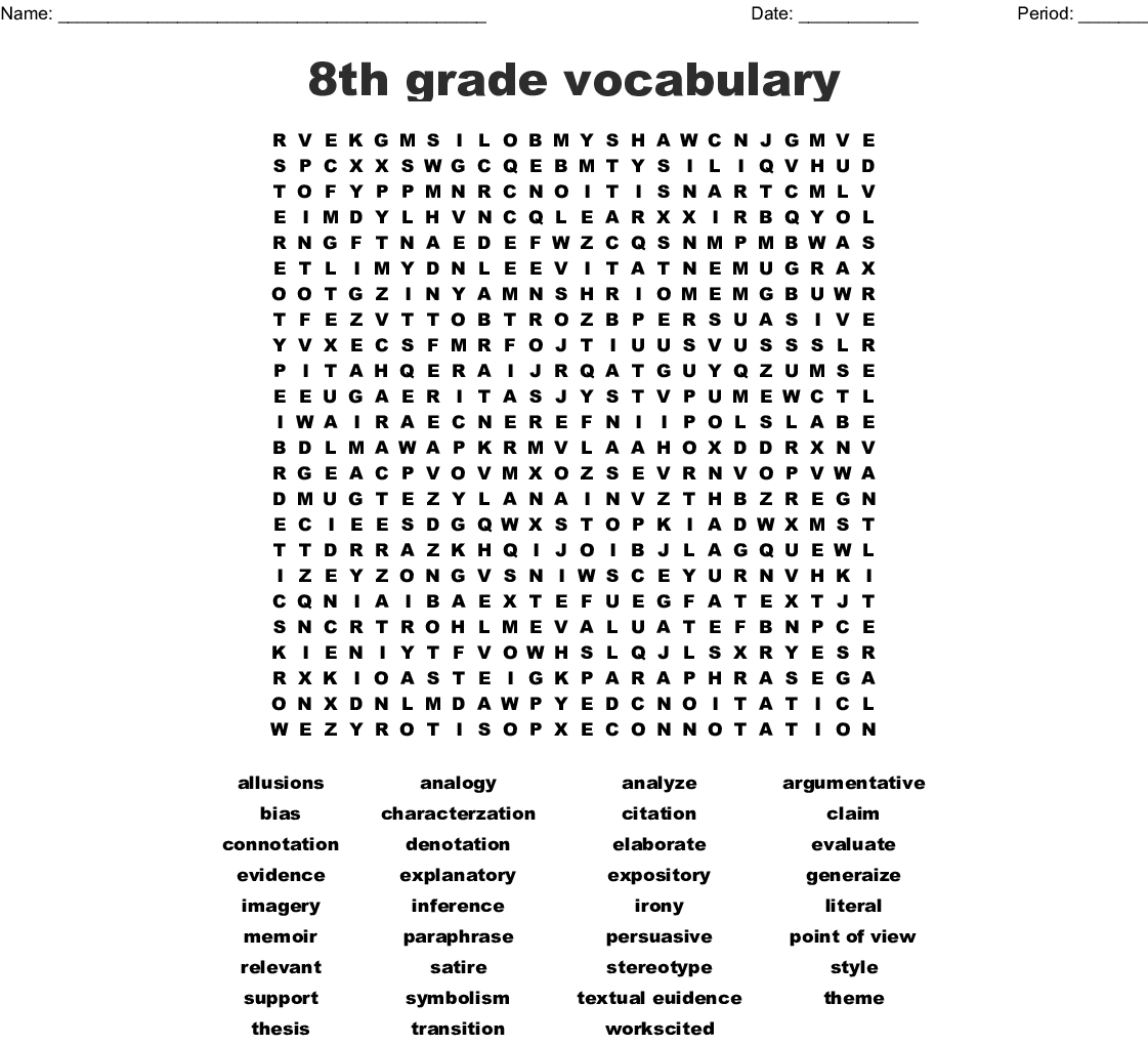 Printable Word Search For 8th Grade