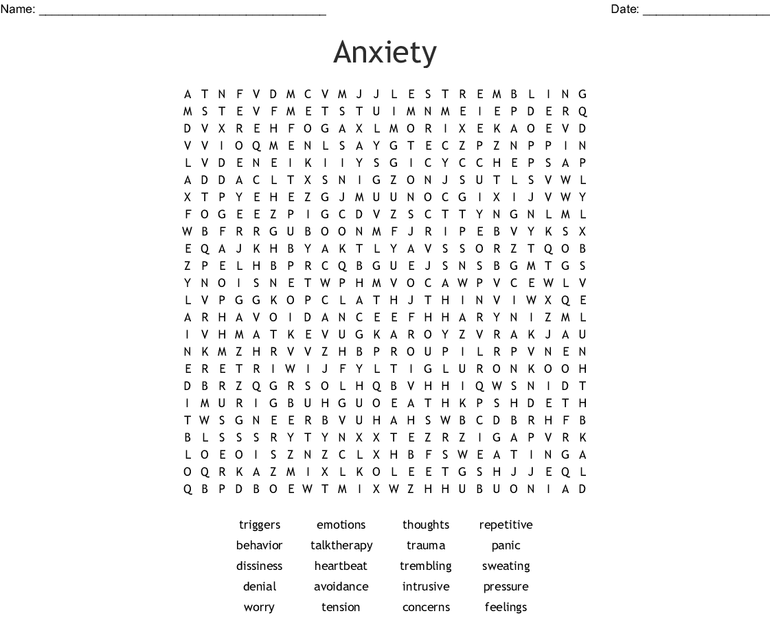 Anxiety Word Search WordMint