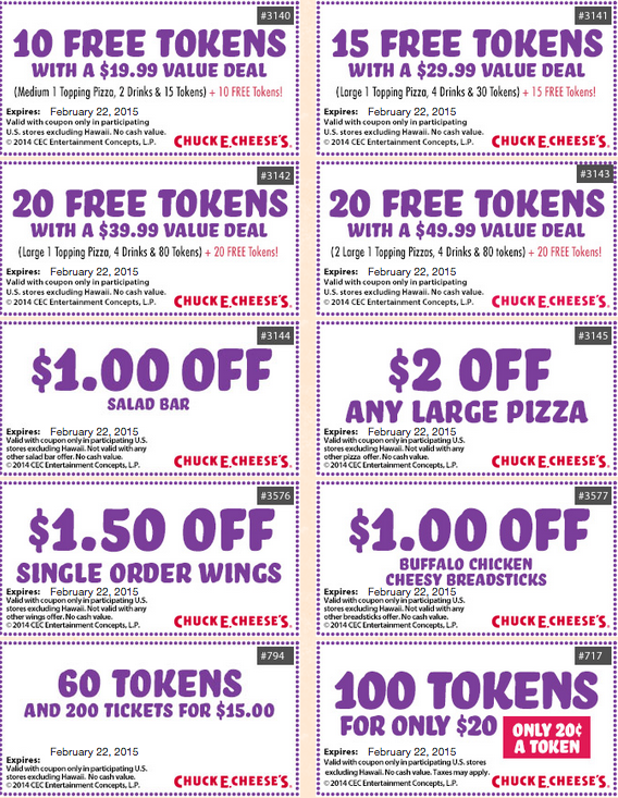 Best 2020 Chuck E Cheese Coupons Free Tokens Tickets