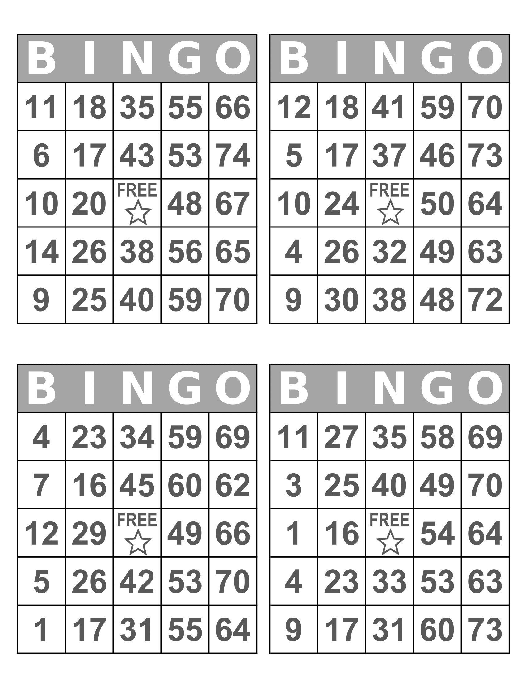 Bingo Cards 1000 Cards 4 Per Page Large Print