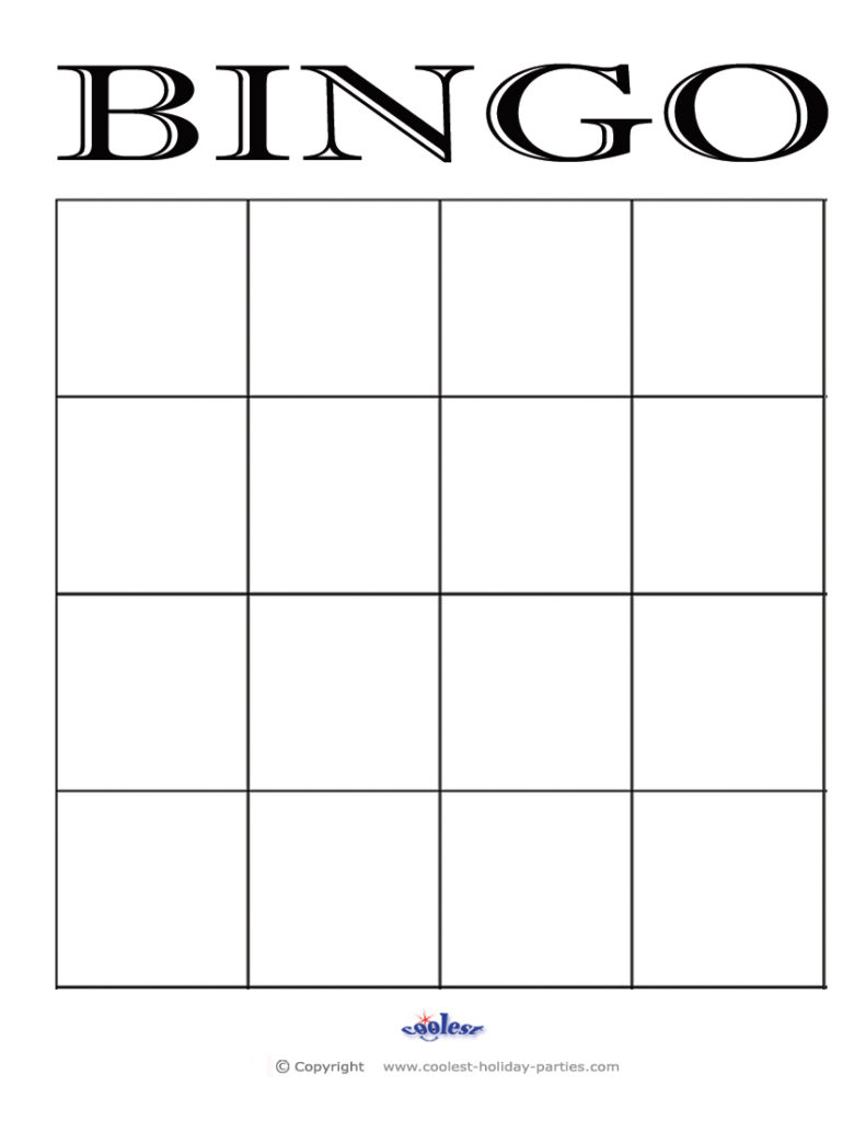 Blank Bingo 4x4 Coolest Free Printables